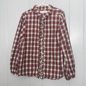 Zara Girl’s Long Sleeve Red Plaid Ruffle Button Up Holiday Blouse Size 10